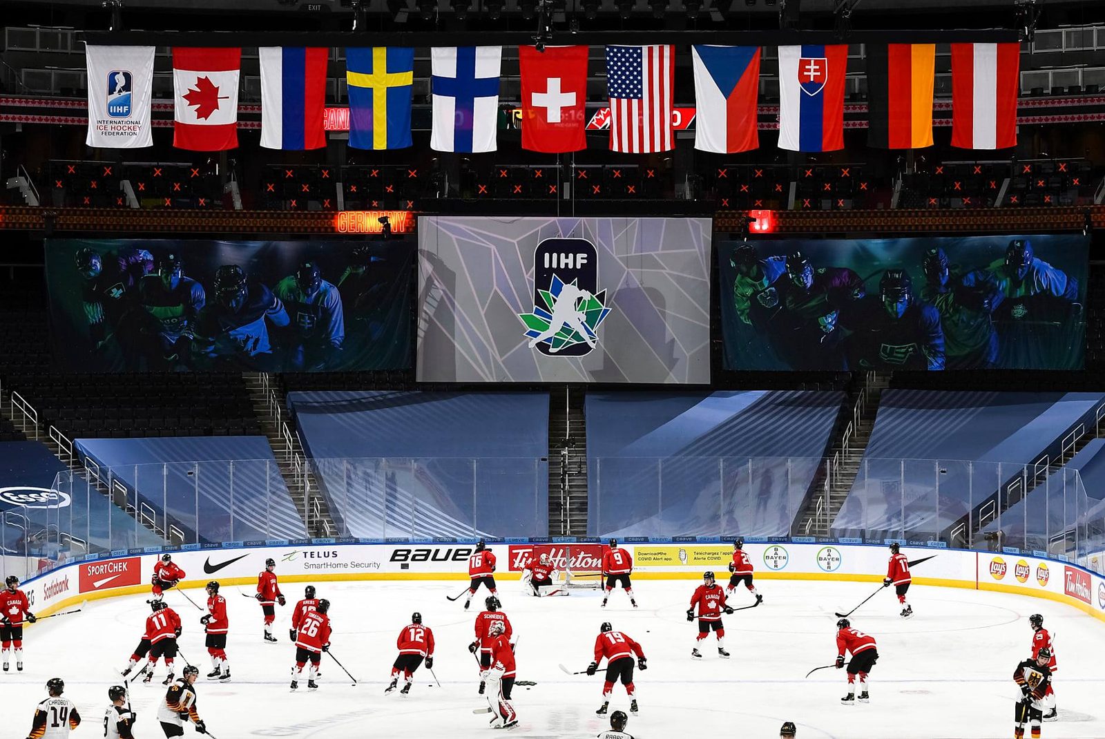 Ice hockey arena filled for an international fixture