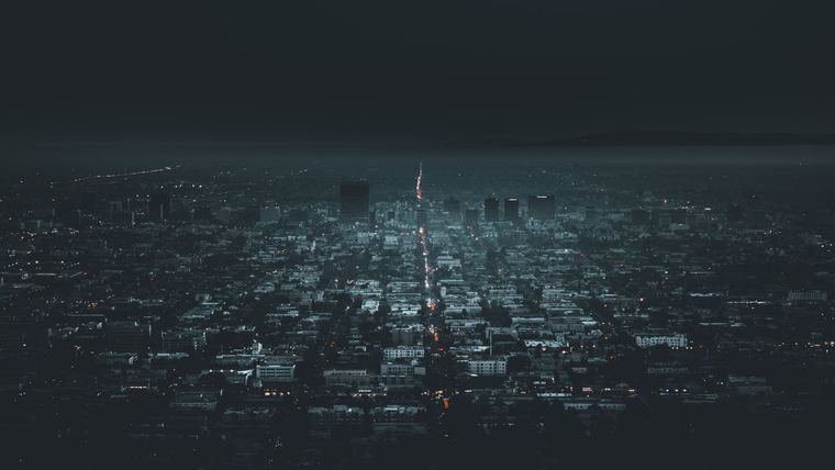 City grid at dusk from altitude
