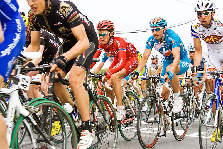 Road race peloton on a climb