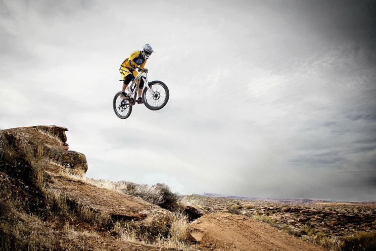 Mountain biker clear of the lip