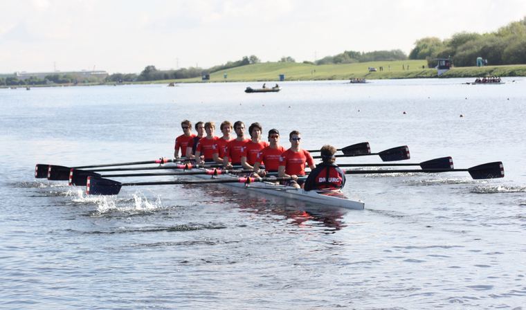 Eight moving through flat water
