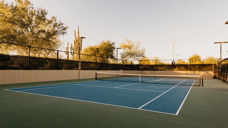Hard court under evening light